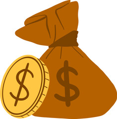 Hand Drawn Money Bag And Coin