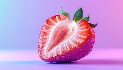 Vibrant cross-section of a ripe strawberry, showcasing intricate details and textures.