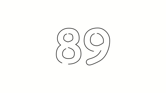 89 date, number object business. One line drawing doodle hand drawn picture. Video 4k  object illustration, minimalism hand drawn sketch design modern new