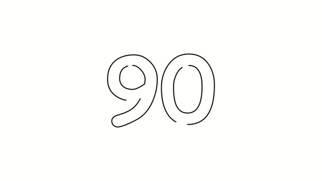 90 date, number object business. One line drawing doodle hand drawn picture. Video 4k  object illustration, minimalism hand drawn sketch design modern new
