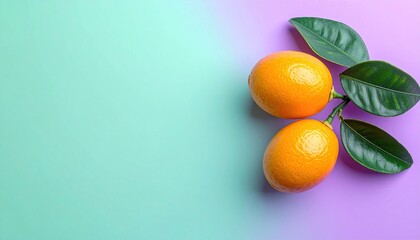 Fresh Marian Plums with Green Leaves on a Vibrant Two-Tone Background.