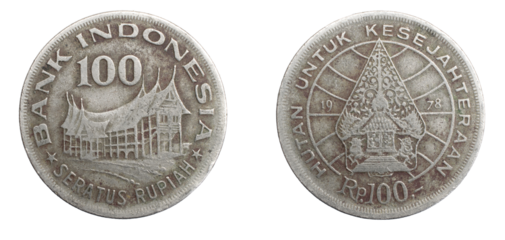 Indonesia one hundred rupiah coin on white isolated background