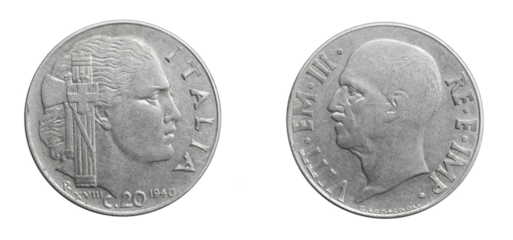 Italy twenty centesimi on a white isolated background