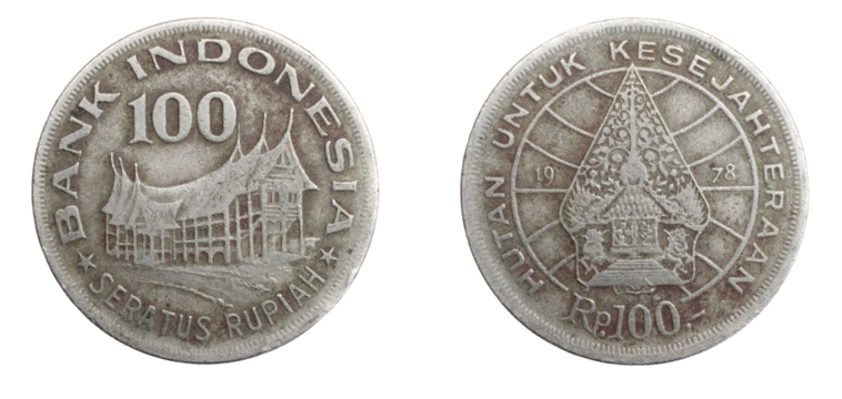 Indonesia one hundred rupiah coin on white isolated background