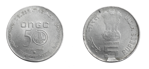 India fifty rupees coin on a white isolated background