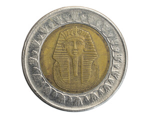 Egypt one pound coin on white isolated background