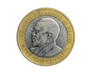 Kenya coin ten shillings on a white isolated background
