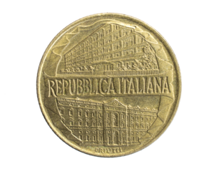 Italy two hundred lira coin on white isolated background
