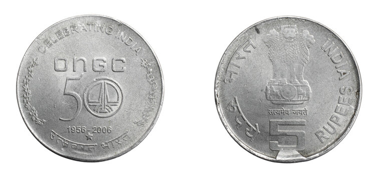 India fifty rupees coin on a white isolated background