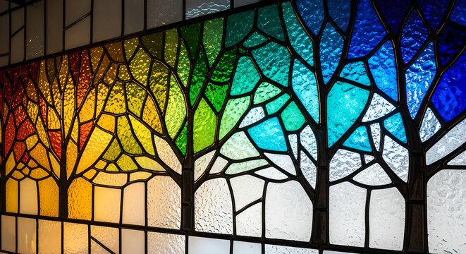 Stained Glass Trees Colorful Gradient Abstract Window Art - Powered by Adobe