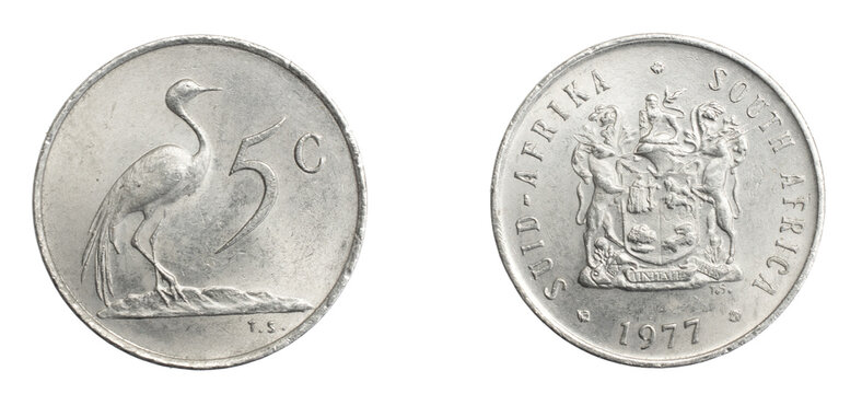 South Africa five cents coin on a white isolated background