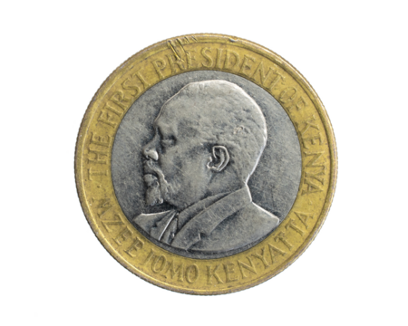 Kenya coin ten shillings on a white isolated background