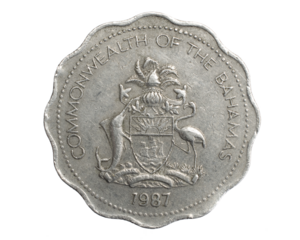 Bahamas ten cents coin on white isolated background
