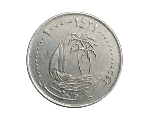 Qatar fifty dirham coin on a white isolated background