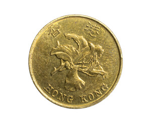 A Hong Kong ten cents coin on a white isolated background