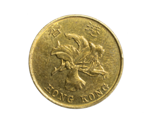 A Hong Kong ten cents coin on a white isolated background