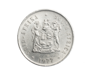 South Africa five cents coin on a white isolated background