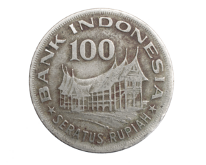 Indonesia one hundred rupiah coin on white isolated background