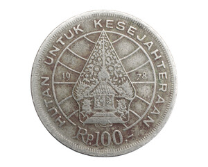 Indonesia one hundred rupiah coin on white isolated background