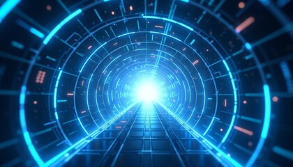 Fototapeta premium Bright Futuristic Neon Tunnel Journey