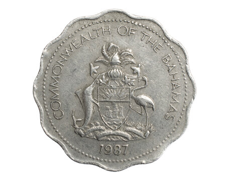 Bahamas ten cents coin on white isolated background
