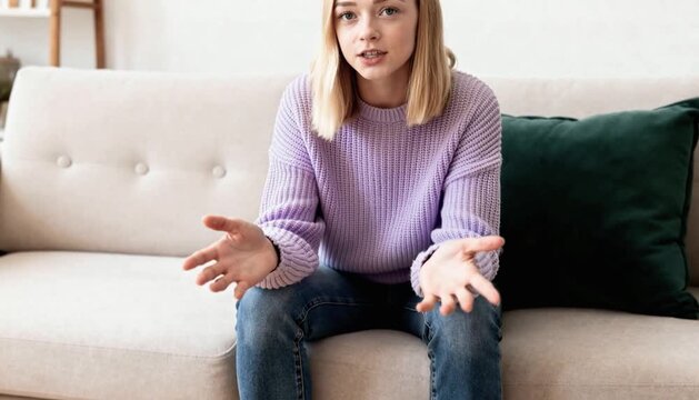 A woman gestures expressively while explaining a difficult situation during a therapy
