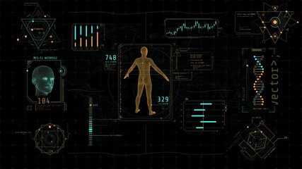 Animated display with infographics on data science and health research - Powered by Adobe