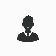Minimalist monochrome user profile icon. Simple silhouette of person wearing shirt and tie. Visual illustration for user avatar or placeholder. Grey scale image for website or app design.