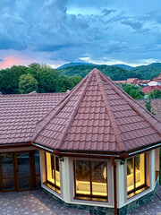  Mountain resort rooftops at sunset