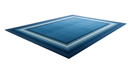 Rectangular Blue Gradient Border Area Rug with Textured Surface, isolated on a white or transparent background, cutout, PNG
