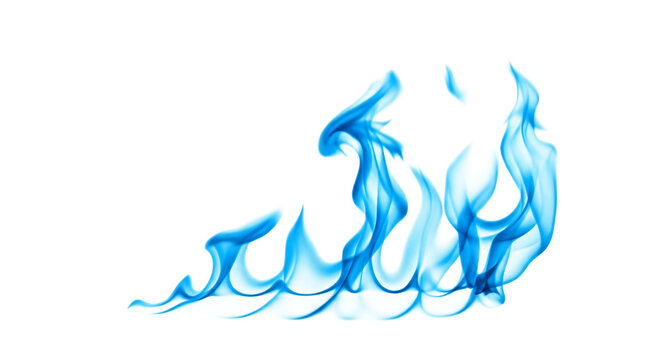 Bright Blue Flames Dancing with Wisps of Smoke, isolated on a white or transparent background, cutout, PNG