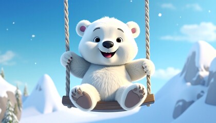 Biały miś polarny na huśtawce 