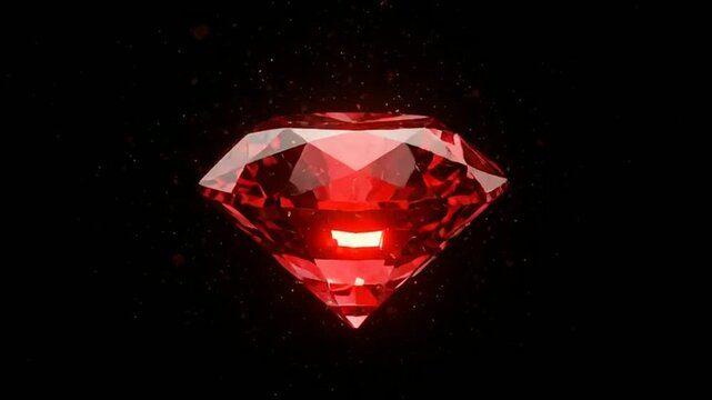 Stunning ruby gemstone shimmers and glows in motion against a stark black backdrop, perfect for luxury brands and high-end advertising campaigns