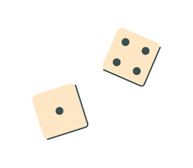 Flat dice cube board game graphic. Two beige die cubes with black dots for play or fun tabletop and toy activities. Simple design for boardgame hobby, entertainment, or leisure visuals.