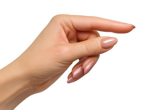 Woman's hand making a small gesture, holding tiny item, measuring something, expressing little significance on transparent background