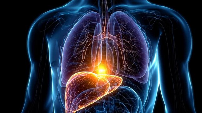 Illustration of human lungs with bronchioles against a dark blue background