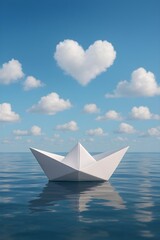 Obraz premium paper boat on blue sea