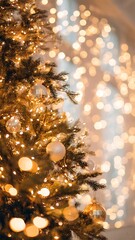 “Glowing Christmas Tree with Warm Fairy Lights – Cozy Holiday Decoration”