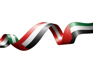 Waving ribbon in colors of the united arab emirates flag, isolated on transparent background
