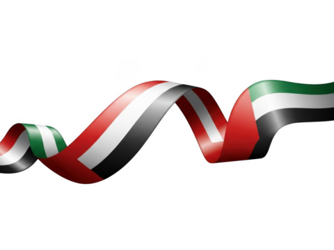 Waving ribbon in colors of the united arab emirates flag, isolated on transparent background