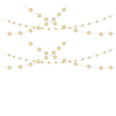 String lights vector illustration decorative garland with glowing light bulbs isolated on white background for festive design