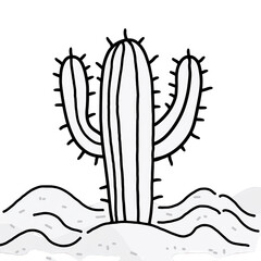 Simple White Doodle Cactus Icon On Transparent Background Rural Cartoon Style Ideal For Agriculture Branding And Farm Concepts