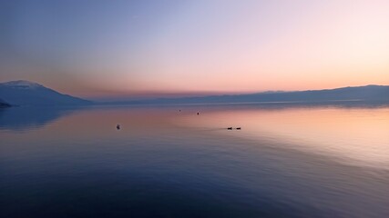 sunset over the lake Ohrid, Balkan 
