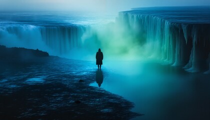 Mysterious Figure Near Cascading Abyss