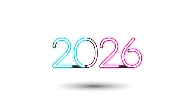 Vibrant neon light depiction of the year twenty twenty-six - Powered by Adobe
