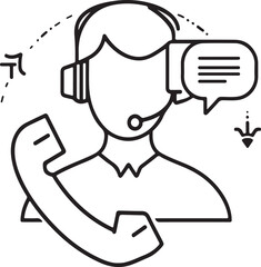 Customer support, assistance, technical support, customer service, call center, hotline, operator, staff, agent, service icon vector set in line and flat style for app and website. 
