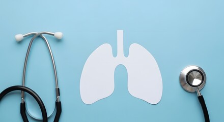Lungs Silhouette with Stethoscopes on Blue Background