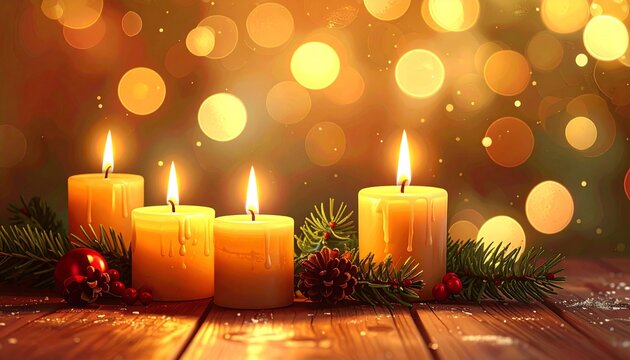 キャンドルの光が揺れる暖かいクリスマス夜景背景