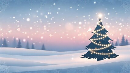 "Christmas Winter Blurred Vector Background with Snowy Tree and Glowing Holiday Lights"