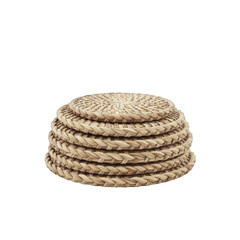 Stack of Woven Rope Coasters on Black Background with Soft Lighting Demonstrating Texture and Craftsmanship